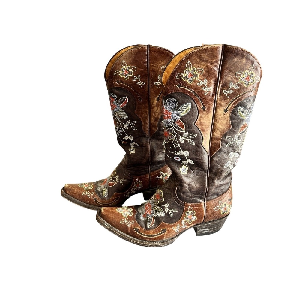 Old Gringo Bonnie Floral Embroidered Brown Snipped Toe Cowboy Western Boot 6.5 - Picture 3 of 10